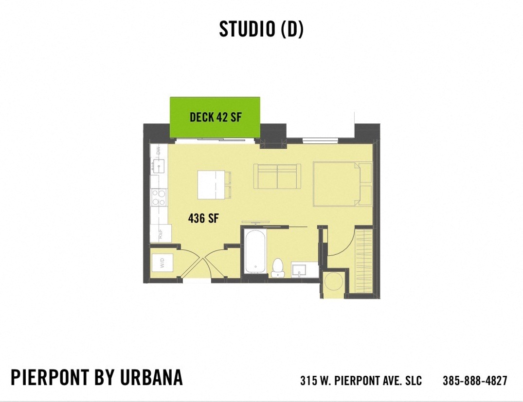 Floor plan for studio, 1 bath, 436 sqft